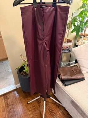 Banana Republic Burgundy Vegan Leather wide leg high rise pants